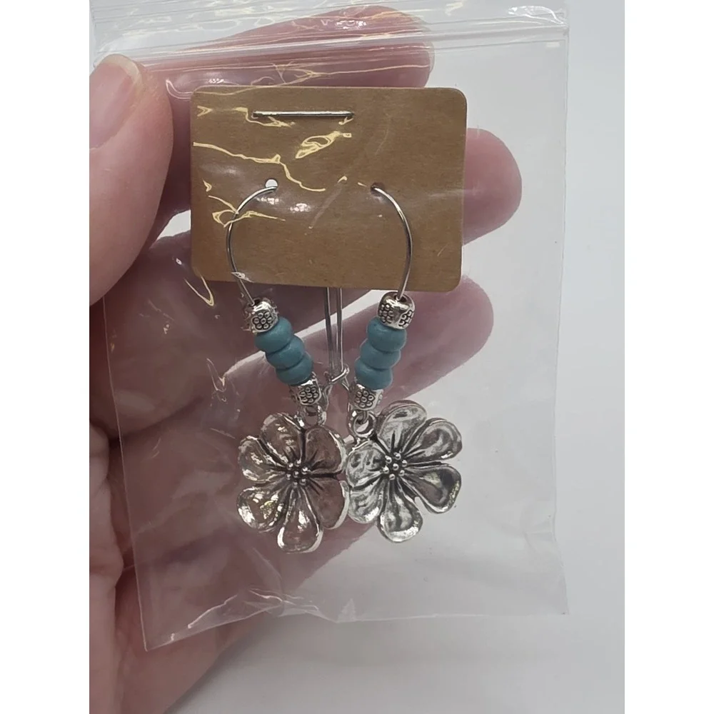 Flower Faux Turquoise Drop/dangle Earrings